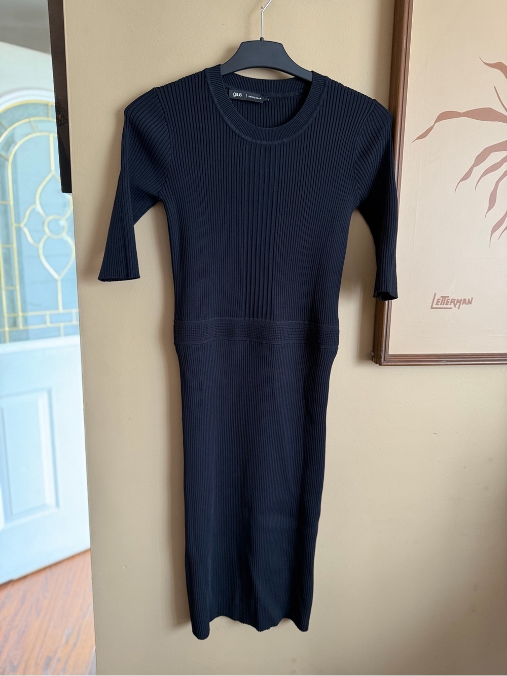 GSUS Amsterdam Black Ribbed Knit Midi Dress